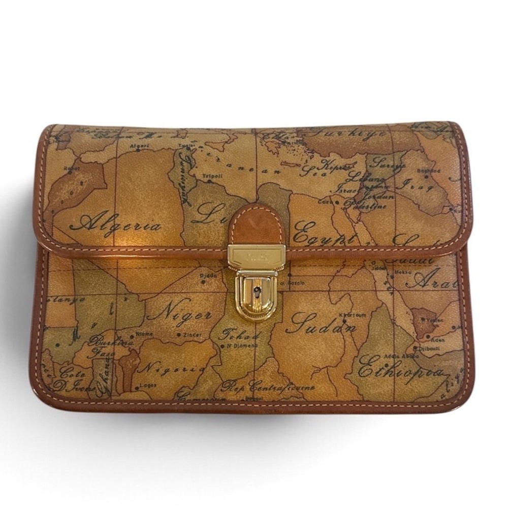 Alviero Martini Vintage Classe Geo Map Print Wristlet Clutch